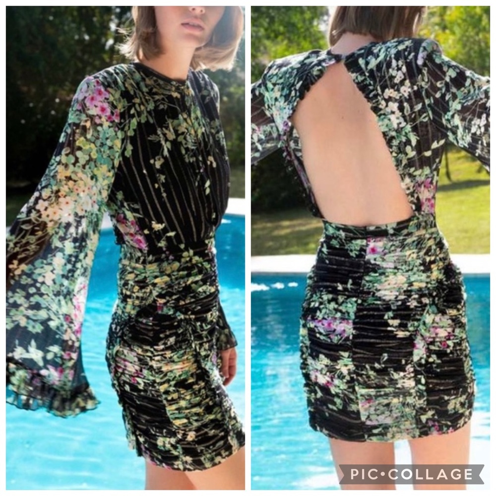 Sabina Musayev Romana Mini Dress Black Floral Small Open Back NWT - Picture 6 of 16